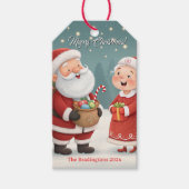 Kerstman Mevrouw Claus Prettig Kerstfeest Cadeaulabel (Voorkant)
