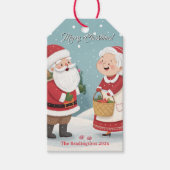 Kerstman Mevrouw Claus Prettig Kerstfeest Cadeaulabel (Voorkant)