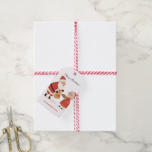 Kerstman Mevrouw Claus Prettig Kerstfeest Cadeaulabel (Met Touw)