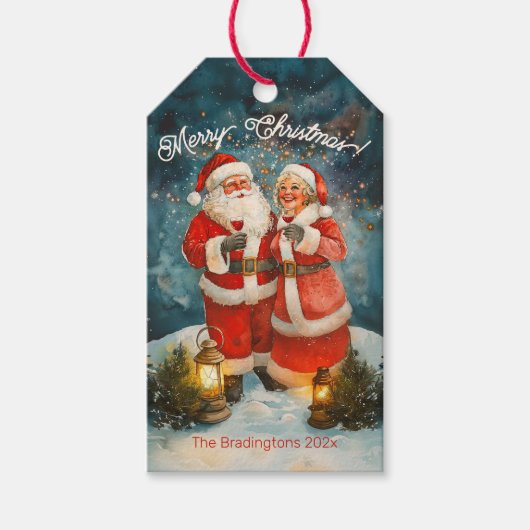 Kerstman mevrouw Claus Vrolijk Kerstfeest Cadeaulabel (Voorkant)