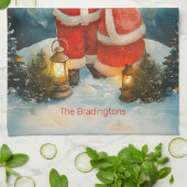 Kerstman mevrouw Claus Vrolijk Kerstfeest Theedoek (Gevouwen)
