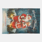 Kerstman mevrouw Claus Vrolijk Kerstfeest Theedoek (Horizontaal)
