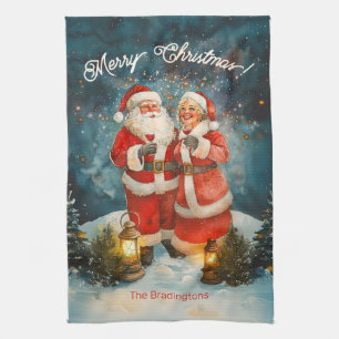 Kerstman mevrouw Claus Vrolijk Kerstfeest Theedoek