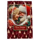 Kerstman & mevrouw Claus Waterverf Kerstcadeau Tas Medium Cadeauzakje (Voorkant)