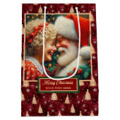 Kerstman & mevrouw Claus Waterverf Kerstcadeau Tas Medium Cadeauzakje (Achterkant)