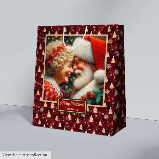 Kerstman & mevrouw Claus Waterverf Kerstcadeau Tas Medium Cadeauzakje