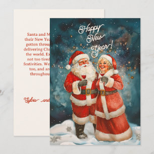 Kerstman Mevrouw Kerstman Gelukkig Nieuwjaar Plat Feestdagenkaart