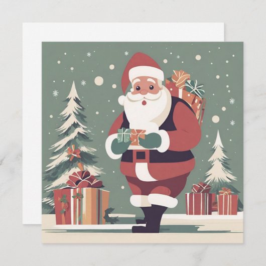 Kerstman midden eeuw moderne kerstkaart (Voorkant / Achterkant)