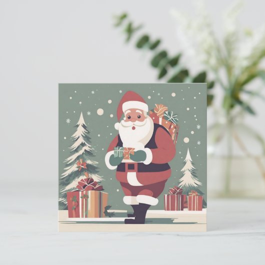 Kerstman midden eeuw moderne kerstkaart bedankkaart (Staand voorkant)