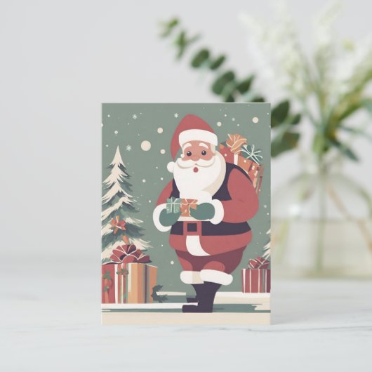 Kerstman midden eeuw moderne kerstkaart feestdagenkaart (Staand voorkant)