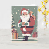 Kerstman midden eeuw moderne kerstkaart kaart (Gele Bloem)