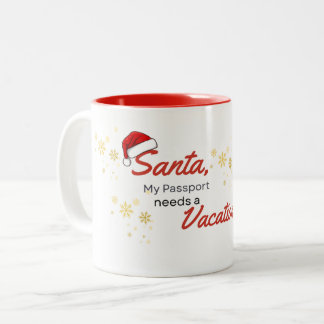 Kerstman mijn paspoort heeft vakantie nodig tweekleurige koffiemok
