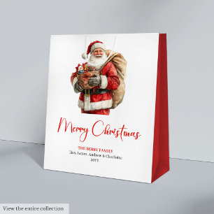 Kerstman Minimaal Schrift Cadeaubag Medium Cadeauzakje