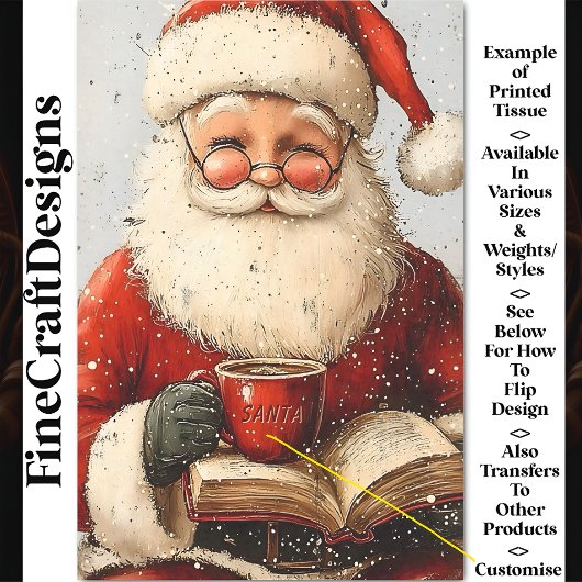 Kerstman, Mok, Boek, Custom AZ3 Decoupage Tissuepapier