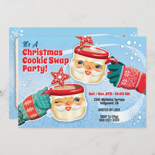 Kerstman Mokken Kerstkoekjes Swap Uitnodiging (Voorkant / Achterkant)