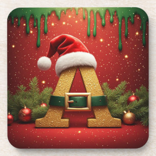 Kerstman Monogram A Voor Kerstcadeaus Bier Onderzetter