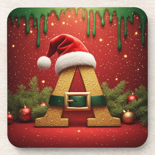 Kerstman Monogram A Voor Kerstcadeaus Bier Onderzetter (Voorkant)