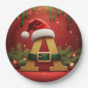 Kerstman Monogram A Voor Kerstcadeaus Papieren Bordje