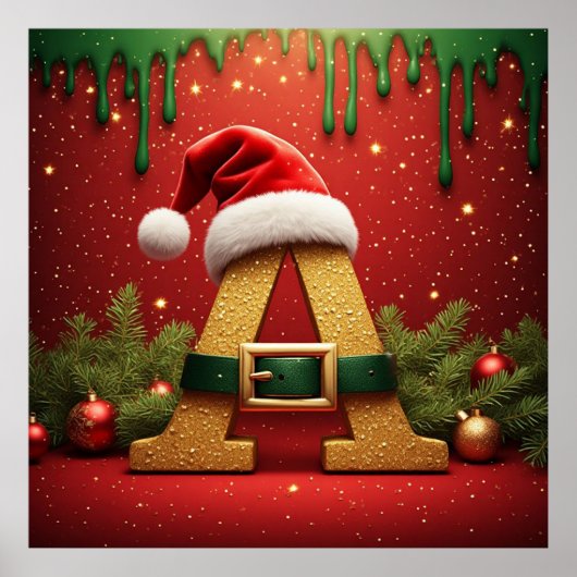 Kerstman Monogram A Voor Kerstcadeaus Poster (Voorkant)