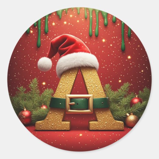Kerstman Monogram A Voor Kerstcadeaus Ronde Sticker (Voorkant)