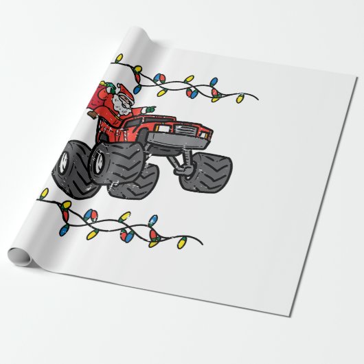 Kerstman Monster Truck Boys Kinder Peuter Yo Cadeaupapier (Uitgerold)