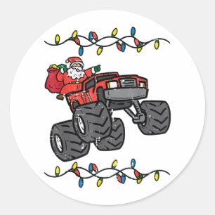Kerstman Monster Truck Boys Kinder Peuter Yo Ronde Sticker