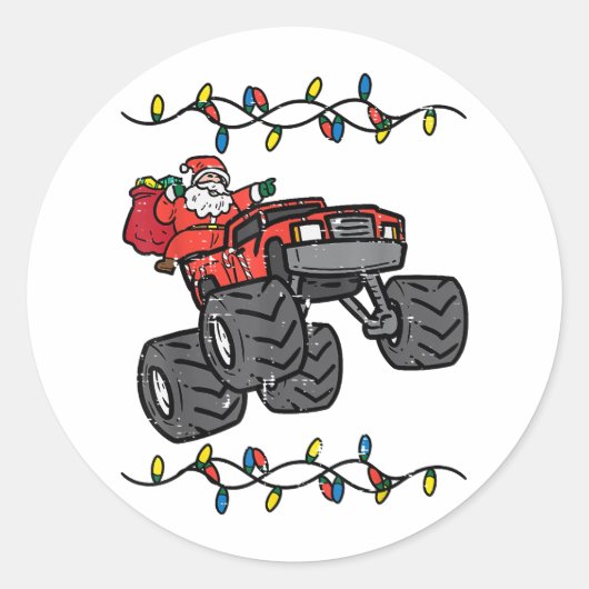Kerstman Monster Truck Boys Kinder Peuter Yo Ronde Sticker (Voorkant)
