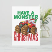 Kerstman Monster Truck Kerstmis Jongens Peuters Feestdagenkaart (Staand voorkant)