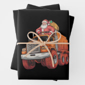 Kerstman Monster Truck Xmas Boys Kinder Inpakpapier Vel (In situ)
