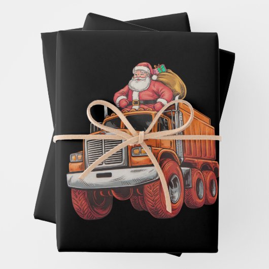 Kerstman Monster Truck Xmas Boys Kinder Inpakpapier Vel (In situ)