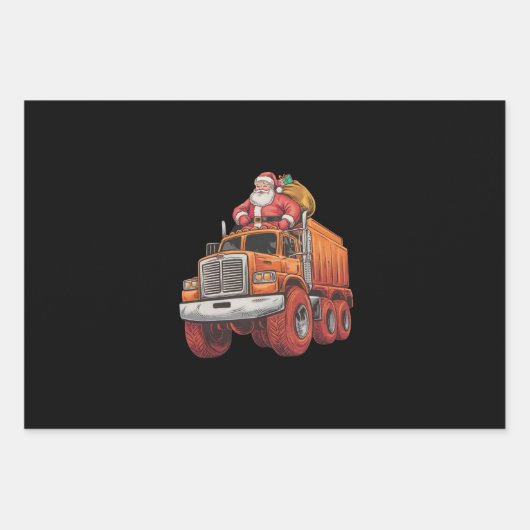 Kerstman Monster Truck Xmas Boys Kinder Inpakpapier Vel (Voorkant)