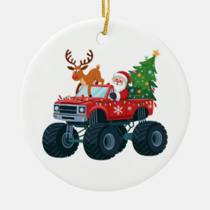Kerstman Monstertruck Rendier Kerstboom Xmas Keramisch Ornament