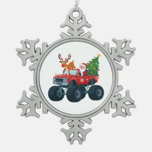 Kerstman Monstertruck Rendier Kerstboom Xmas Tin Sneeuwvlok Ornament