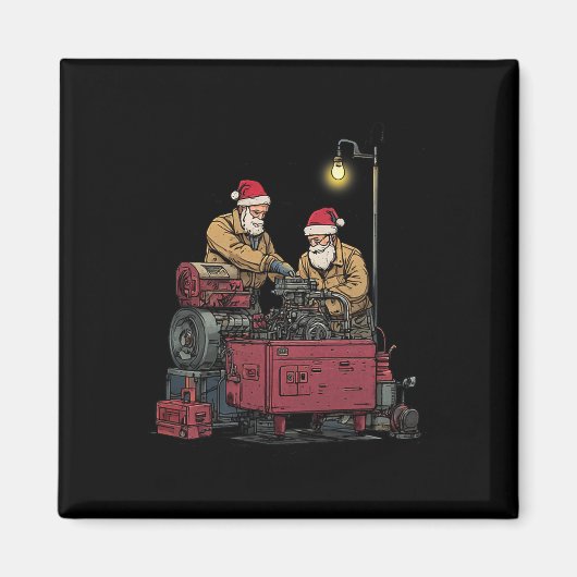 Kerstman monteur Kerst grappige werkplaats motorre Magneet (Voorkant)
