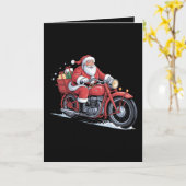 Kerstman Motorfiets Biker Kerstmis Xmas Kaart (Gele Bloem)