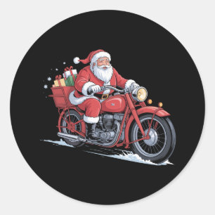 Kerstman Motorfiets Biker Kerstmis Xmas Ronde Sticker