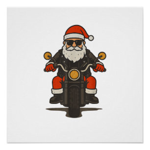Kerstman Motorfiets Kerstmis Vintage Grappige Bike Perfect Poster