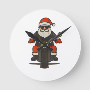 Kerstman Motorfiets Kerstmis Vintage Grappige Bike Ronde Klok