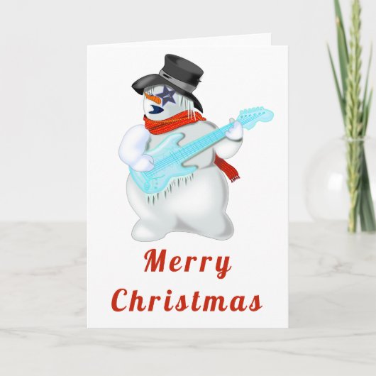 Kerstman Musical Snowman met Guitar Kaart (Voorkant)