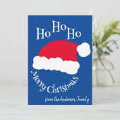 Kerstman Muts Ho Ho Ho Prettig Kerstfeest Blauw Wi Feestdagenkaart (Staand voorkant)