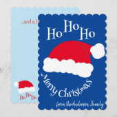 Kerstman Muts Ho Ho Ho Prettig Kerstfeest Blauw Wi Feestdagenkaart (Voorkant / Achterkant)