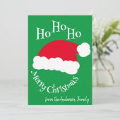 Kerstman Muts Ho Ho Ho Prettig Kerstfeest Groen Ro Feestdagenkaart (Staand voorkant)