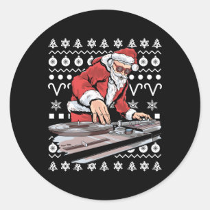 Kerstman Muziek DJ Tacky Lelijk Ronde Sticker