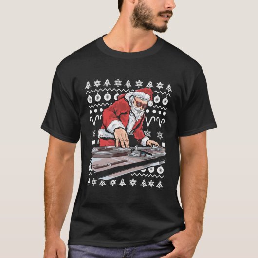 Kerstman Muziek DJ Tacky Lelijk T-shirt (Voorkant)