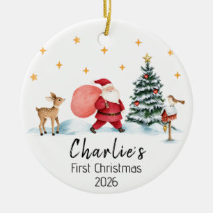 Kerstman naam & jaar voor baby's eerste kerstfeest keramisch ornament