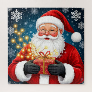 Kerstman naast kerstboom en cadeaus legpuzzel