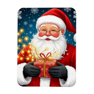 Kerstman naast kerstboom en cadeaus magneet