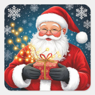 Kerstman naast kerstboom en cadeaus vierkante sticker