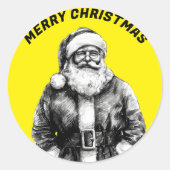  Kerstman Neon Geel Ronde Sticker (Voorkant)