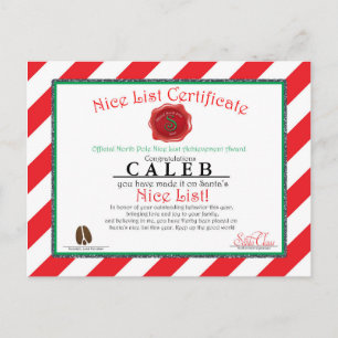 Kerstman Nice Lijst Aangepast Certificaat Postkaar Feestdagenkaart